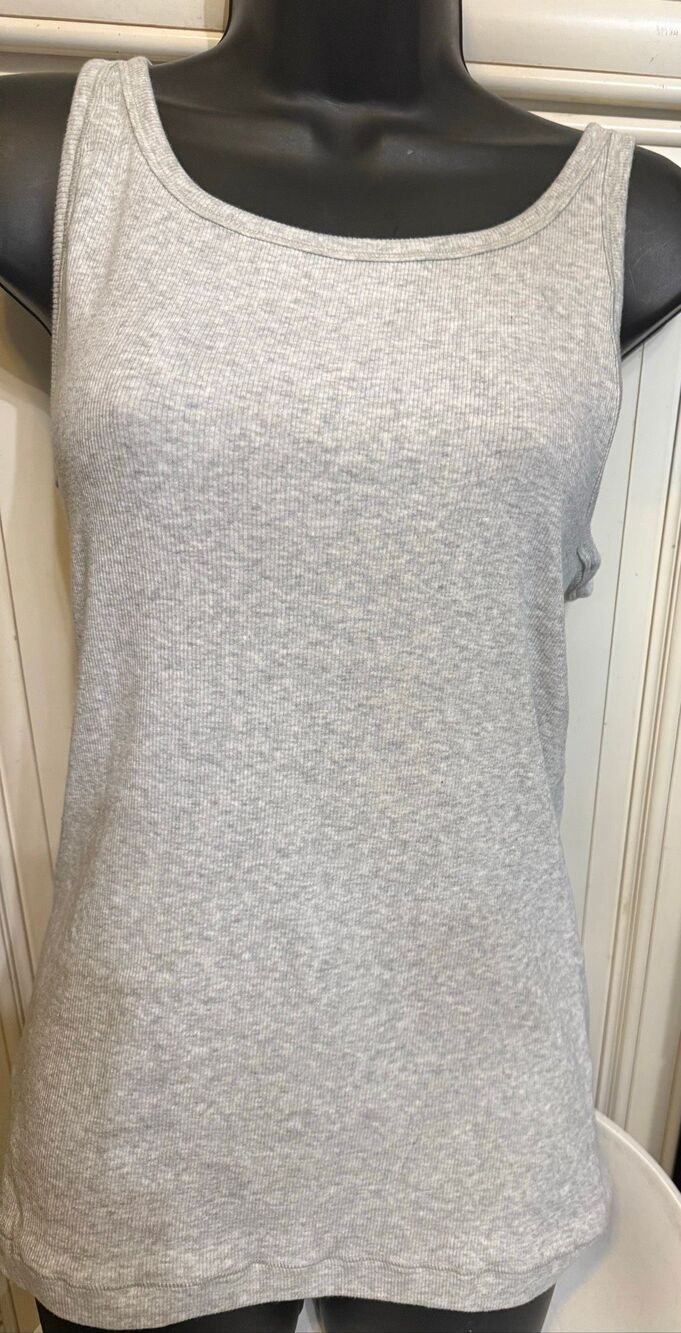 Skims Women's Ribbed Knit Scoop Neck Sleeveless Tank Top Heather Gray Size Large